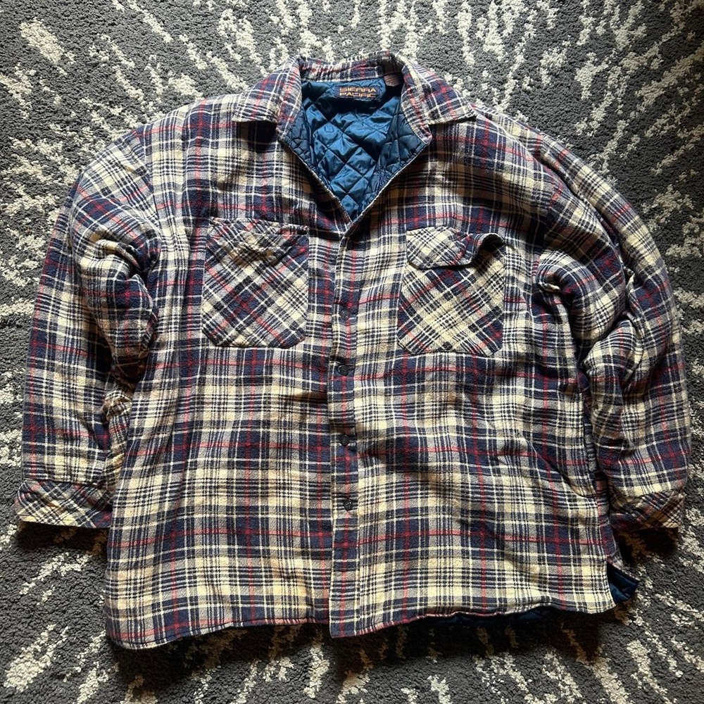*SOLD* Sierra Pacific red, blue, and beige plaid flannel Quilted Lining shacket